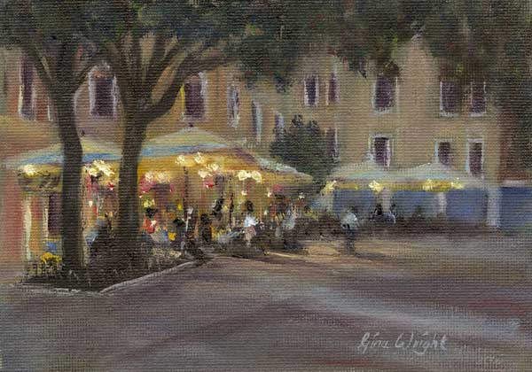 Evening Cafe, Venice, Oil on Panel