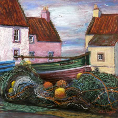 Nets And Boat, Pittenweem, Pastel On Panel
