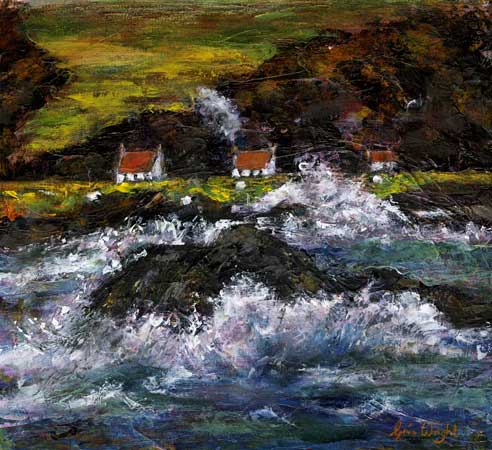 Waves crashing on a rocky coast