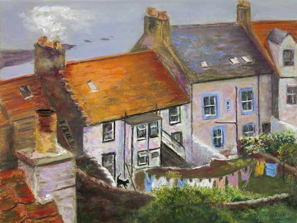 Wash Day, Pittenweem, Pastel