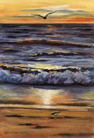 Waves At Sunset, Pastel over Acrylic
